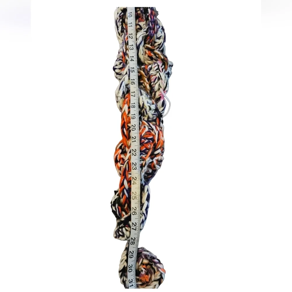 Hand Crafted Scarf Crochet Chunky knit multicolored Artisan  unique wearable art